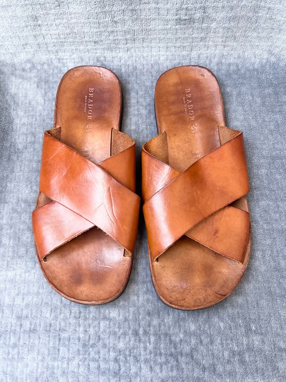 Brador Men's Slide Sandal Sz 43 US 10 Handcrafted Italy Waxed Leather Walking